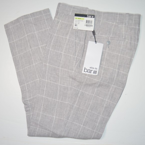 Bar Iii Suit Pants Grey Plaid, Linen Slim Fit, 30x30 - Picture 1 of 6